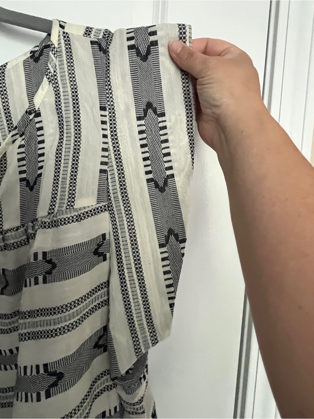 LOFT Navy and Cream Striped Flutter Sleeve Top - Picture 3 of 7